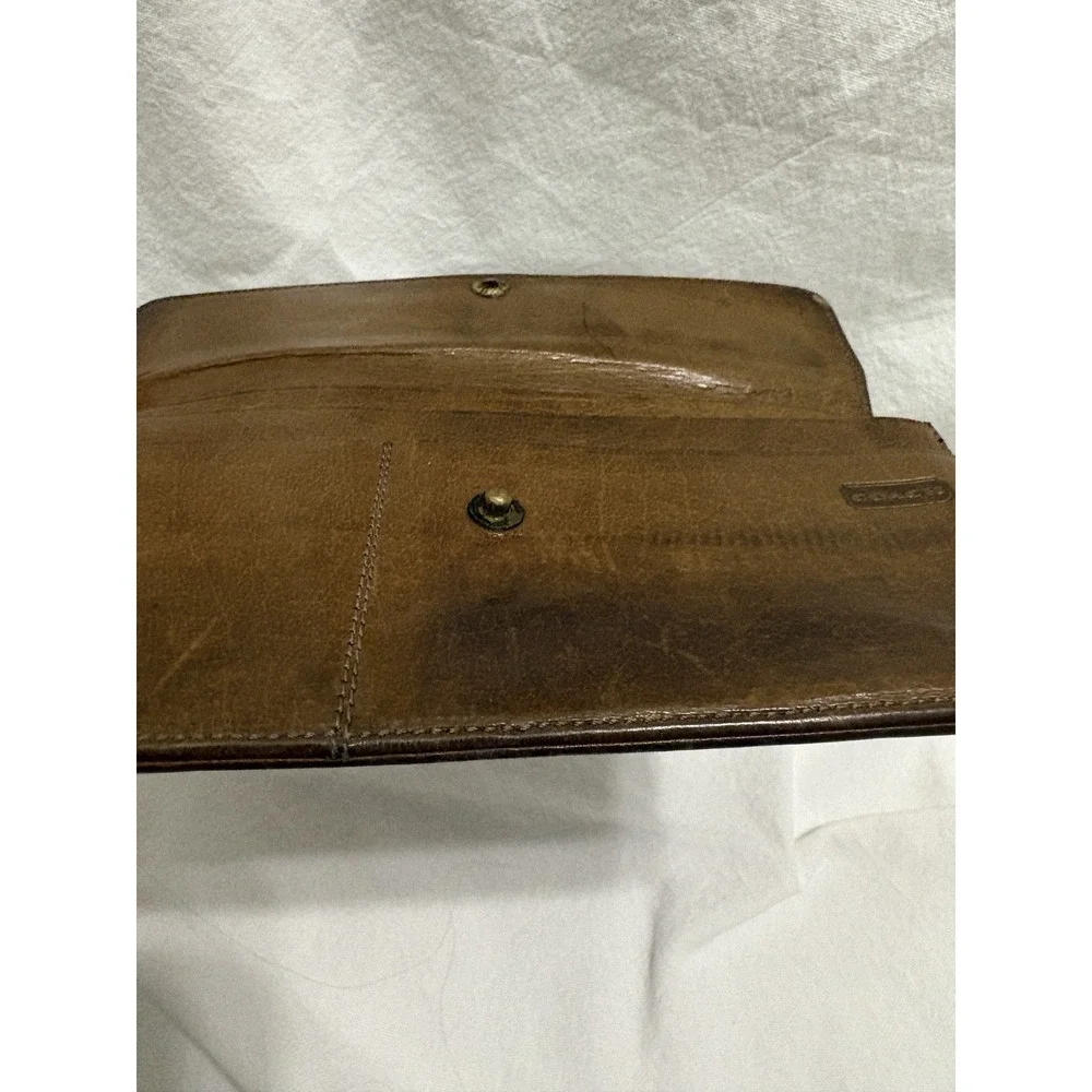 Vintage Coach Brown Leather Envelope Wallet Gold Snap Card Holder